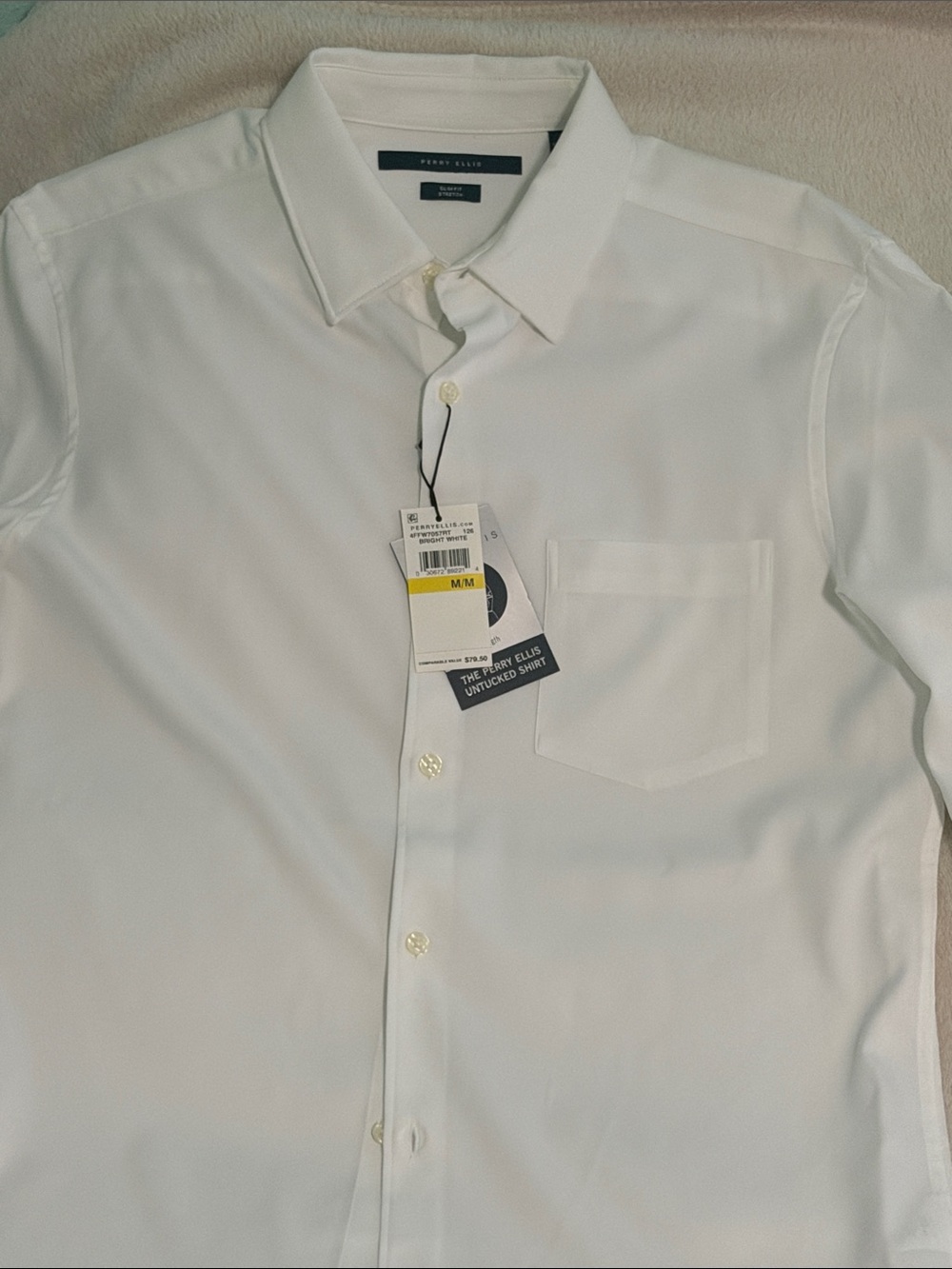 Perry Ellis White Men's Dress Shirt with Chest Pocket